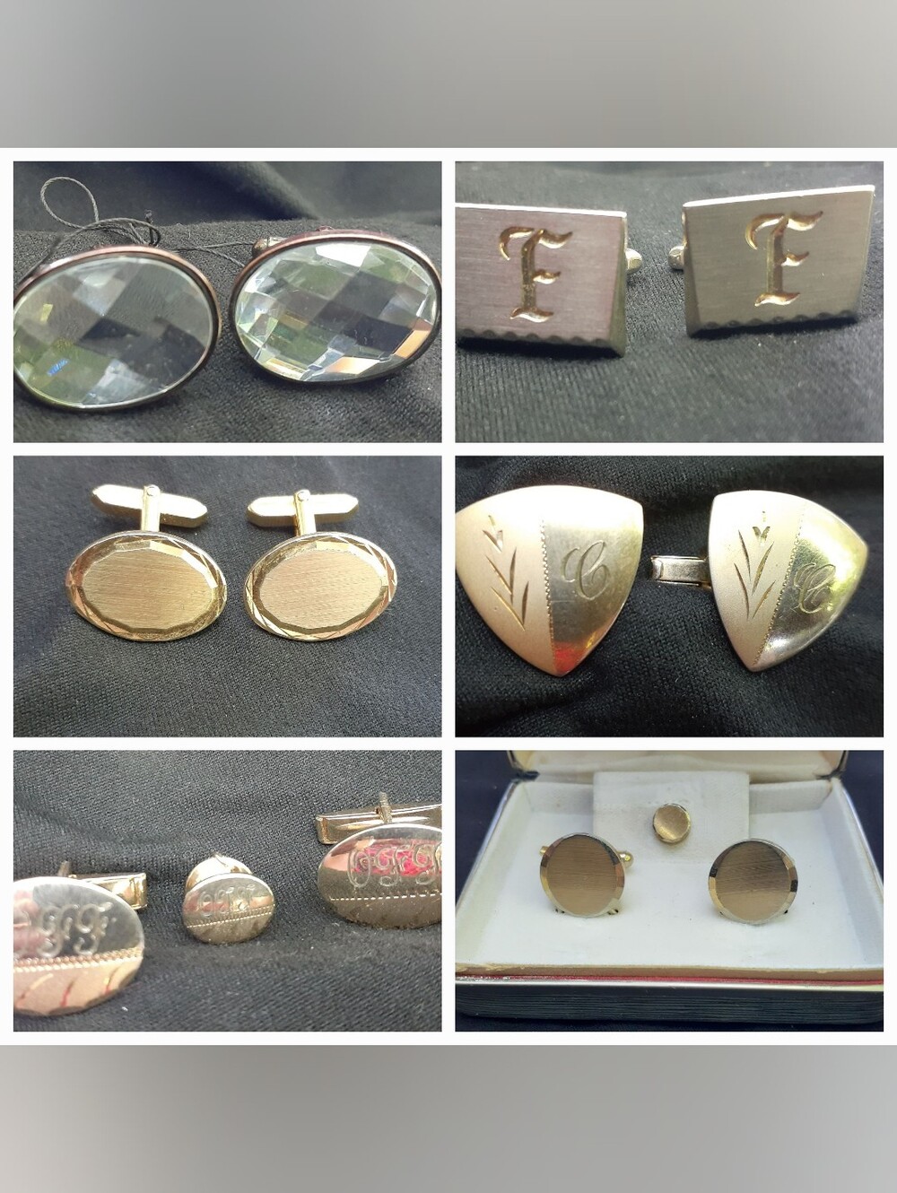 6 Pairs Of Vintage Gold-Tone Men's Cufflinks 2 Tie Pins